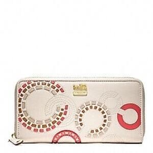 Coach Chelsea Inlaid Charlie Ivory Leather Accordion Zip Wallet Y2K